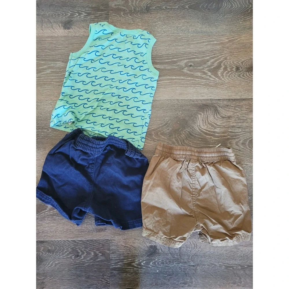 Old Navy Baby‎ Boy 18-24M Summer Outfit Set Mint Wave Tank Navy Khaki Shorts 3pc